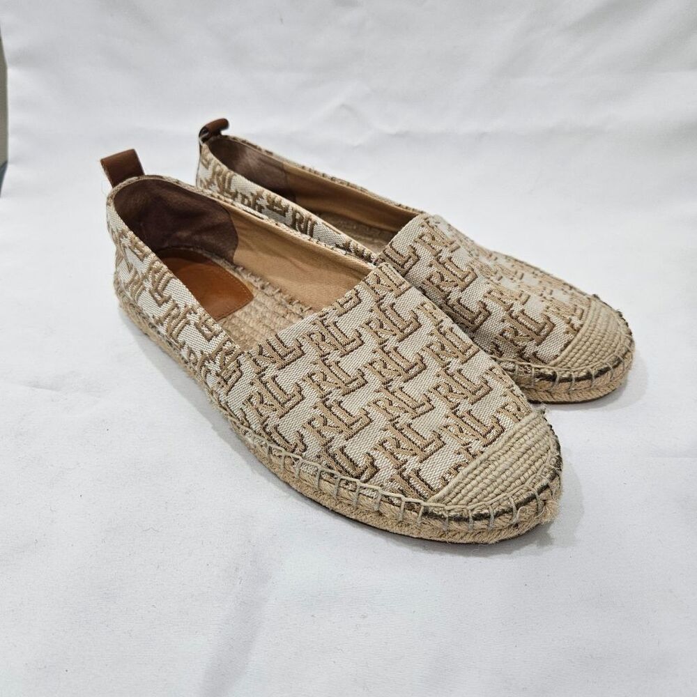 Lauren Ralph Lauren Cameryn II Espadrille Flats RLL Monogram Slip On Womens 7.5